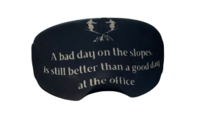 Skibril hoes met slogan